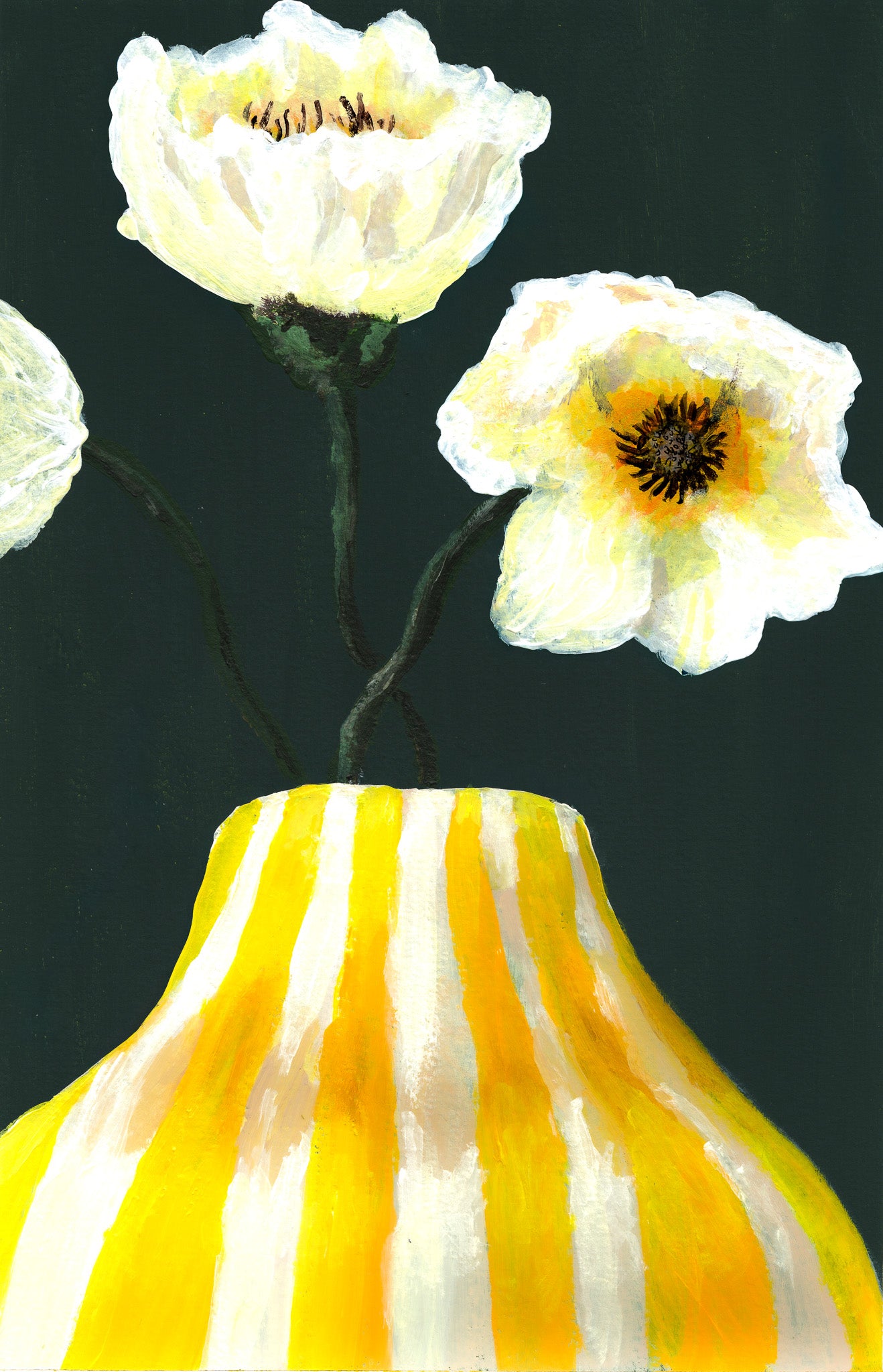 Yellow poppies, striped vase